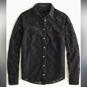 NWT J Crew Lace Button Front Top with Tank in Black size 14